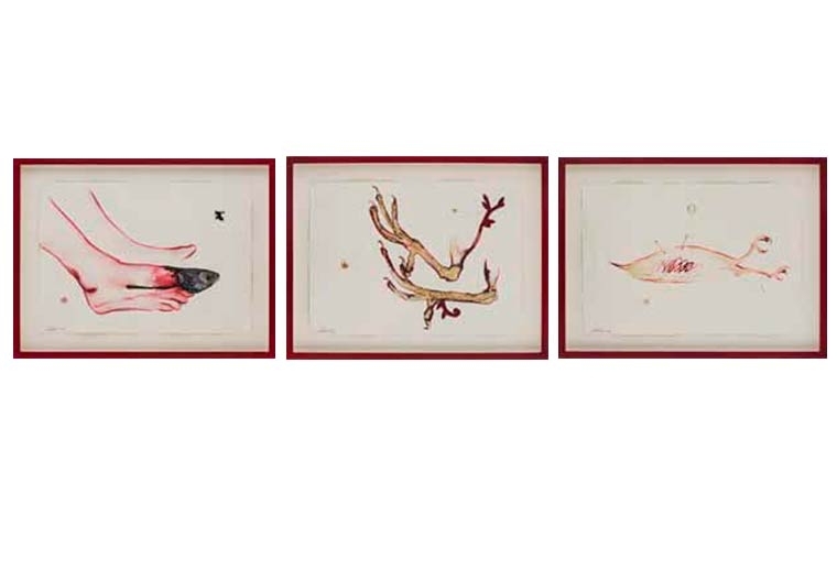 Art Basel Museum piece #4- (un)drawing | Time, handmade paper, red ink, drawing, inbetweeness | 51 x 40 x 6 cm each | 1997-2017 (ongoing)