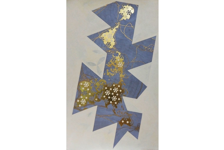 Art Basel Dymaxion Map III. Vasco Da Gama, Ferdinand Magellan, Christopher Columbus, James Cook | Pigment paint on Handmade Sanganeer paper, with raised gold gild 140 x 90 cm | 2018