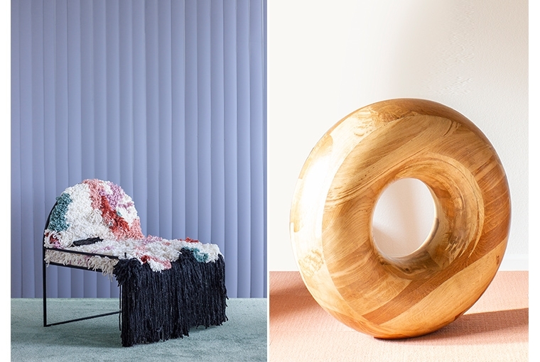 Fluff is Good! L-R: The Fluffy yarn chair & the Doughnut table