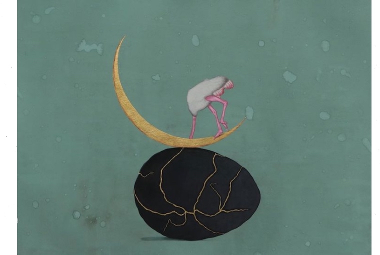 PHANTASMAGORIA Moon Walk 22 x 30 inches, Gouache and gold leaf on Saunders Waterford paper