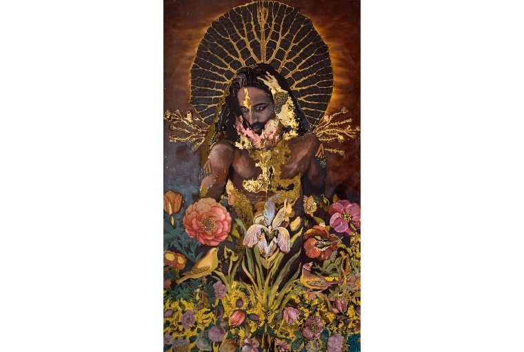 Reincarnate by Shilo Shiv Suleman Shilo Shiv Suleman, I return to Soil and Live Forever, Acrylic & oil on canvas, 62â€ x 35â€™â€™, 2021