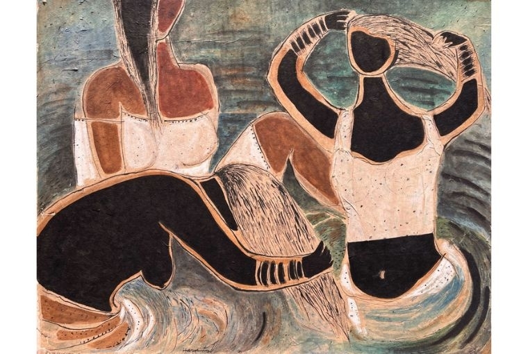 A Moment in Modernity Three Bathers Mixed Media on Paper 20” x 26_ 2000
