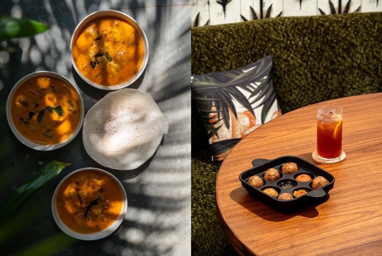 A Mouthful of Coastal India L: Alleppey Fish Curry R: Raw Banana Paniyaram