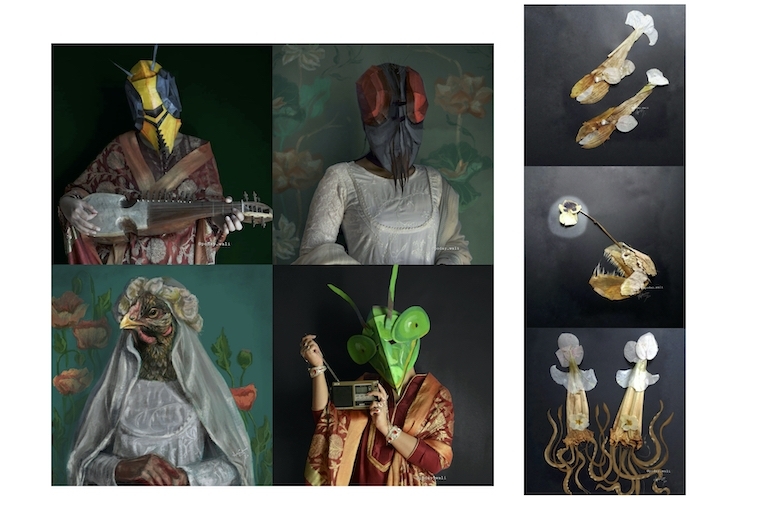 Aamina Hashmi L: Beautiful Head ; R: Leaf Sculptures