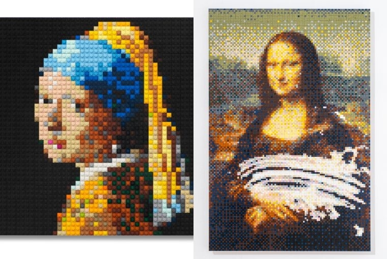 Ai Weiwei at Nature Morte  L: GIRL WITH PEARL © Ai Weiwei courtesy the artist, neugerriemschneider, Berlin and Galleria Continua R: MONA LISA SMEARED IN CREAM: © Ai Weiwei Courtesy: the artist and GALLERIA CONTINUA Photographer
