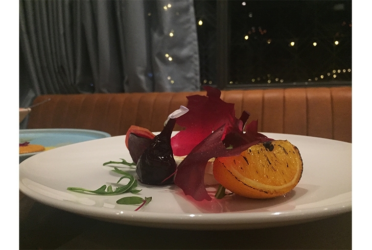 Amuse House Grilled Goat Cheese, Beetroots and Burnt Orange Salad