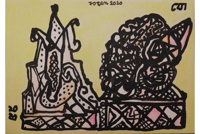 An Unfinished Poem by Jogen Chowdhury Temple and the Idol, Brush with Ink & Coloured Pastel Dry, 21 x 29 cm, 2020