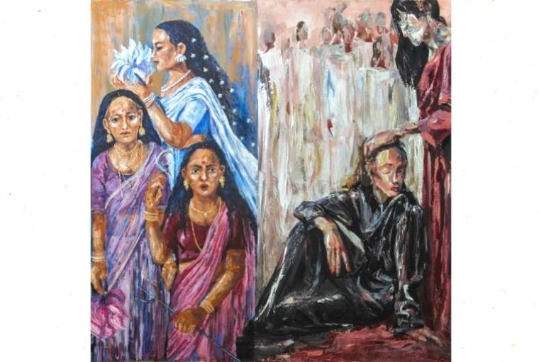 Artdom Diva and DIvine, an artwork jointly created by Indian artist Premila Singh (left) and London-based artist Anna Sudbina for Artdom's third edition