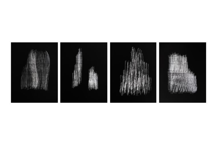 Ayesha Sultana Ayesha Sultana, Breath Count 53, 2024 Clay-coated paper Suite of 4 11 x 8 1/2 in each 27.9 x 21.6 cm each (AS0380) Courtesy the artist and Experimenter