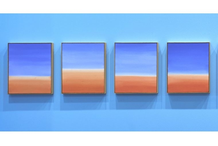 Ayesha Sultana Ayesha Sultana, 16:45, 16:50, 16:55, 17:00, 2024 Oil on canvas Suite of 4 18 x 15 in each 45.7 x 38.1 cm each (AS0279) Courtesy the artist and Experimenter