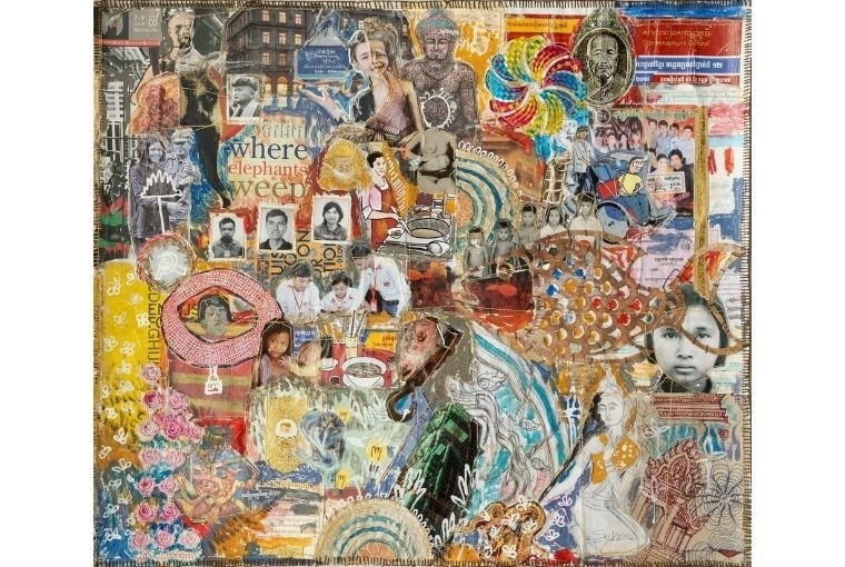 Becoming Leang Seckon, Who Owns the Land, Mixed Media on Canvas, 23 x 26.5 in, 2022