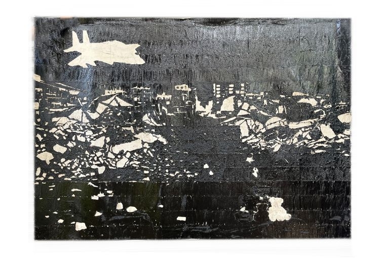 Between Dust and Distant Skies Someone Left the Sky Open   Tar on Canvas,  157 × 223  2026 