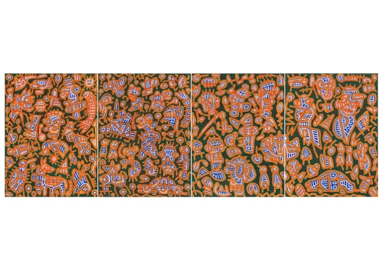 Bhuwal Prasad: Whimsical Lines: Urban refrain through tribal abstraction Bhuwal Prasad: Whimsical Lines: Urban refrain through tribal abstraction
