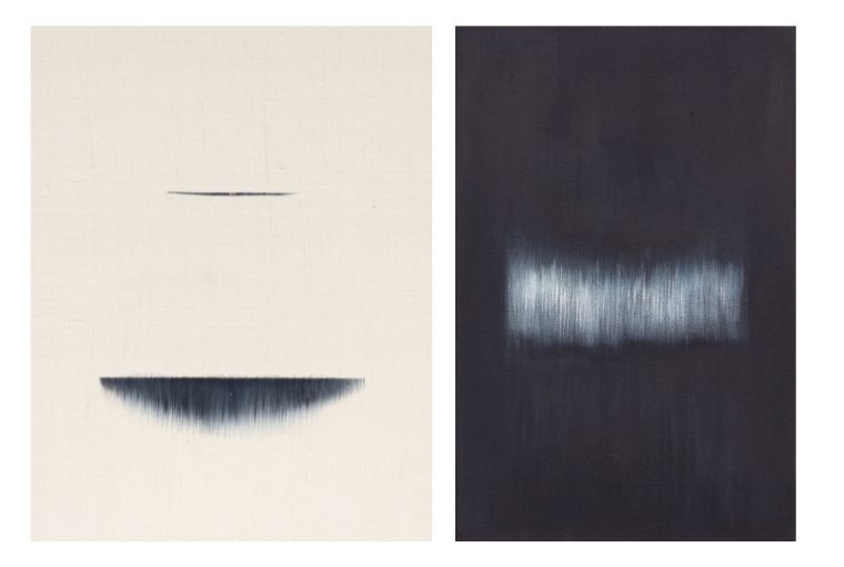 Blueprint12 at Art Mumbai 2025  L: Kaimurai Mahanu I, 2025 Natural indigo on khadi 36 x 24 in 91.4 x 61 cm R: Kaimurai Mahanu II, 2025 Natural indigo on khadi 36 x 24 in 91.4 x 61 cm