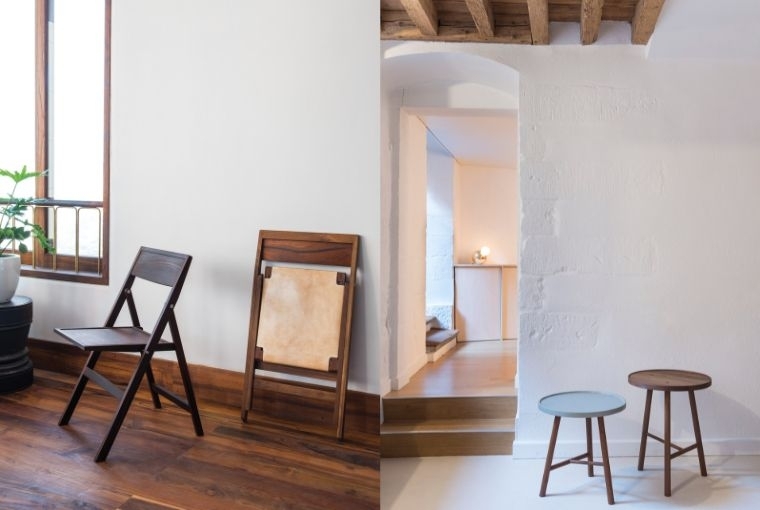 Casegoods  L: Folding Flat Chair R: Three Leg Table