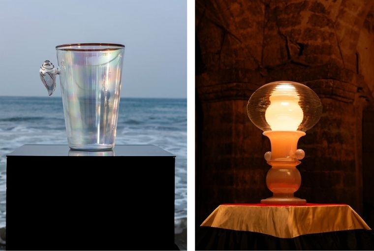 collektklove Shankh vase (left) | Theyyam Table Lamp (right)