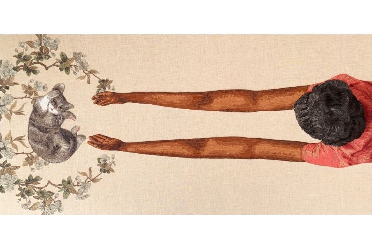 Garden of Memory Alamu Kumaresan_ Soliloquy, Yarn, thread, fabric base on plywood, 24” x 48”, 2025.