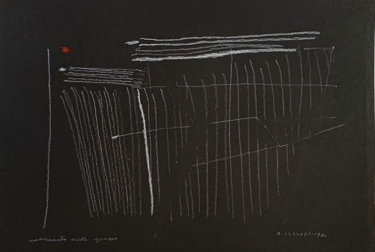 In-Rhythm & Inheritors of Earth  Bice Lazzari  Momento nello spazio (Moment in  Space) 1981  Colored pencils on colored paper  25 × 34 cm  Courtesy Archivio Bice Lazzari