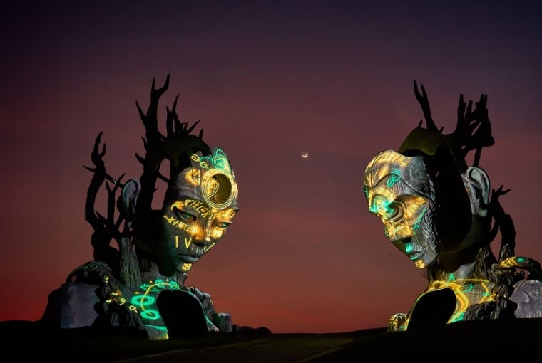 Nuanu Creative City  Earth Sentinels by Daniel Popper, AI Projection mapping by DELIVERED