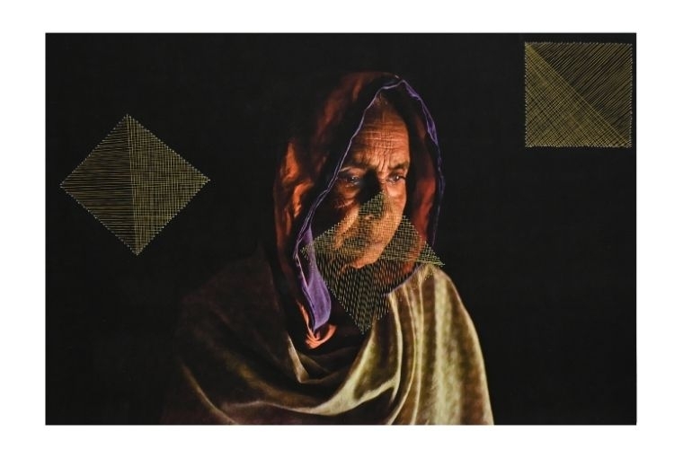 Of Land, River, and Body Behula these Days C-type print on archival paper and golden silk thread  12.5 x 18.75 in 2025 Edition of 5 + 2AP