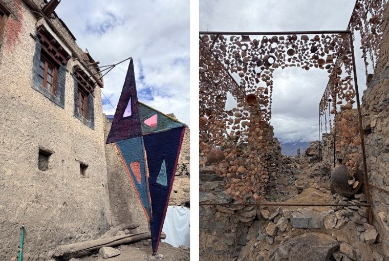 sa Ladakh Biennale L: Ways of Protection by Arunima Dazess Wangchuk R: Kaktse sNam by Tundup Dorjey: 