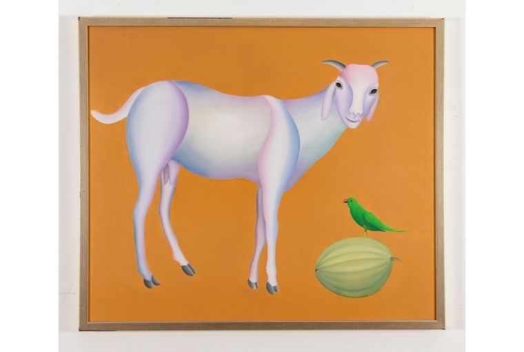 Salon: The Indian Way Manjit Bawa Untitled, 2000 Signed and dated _Manjit Bawa_ 2000_ and further signed in Urdu and Devnagari (on the reverse) 2000 Oil on canvas 38.25 x 45 in 97 x 114.5 cm.jpg