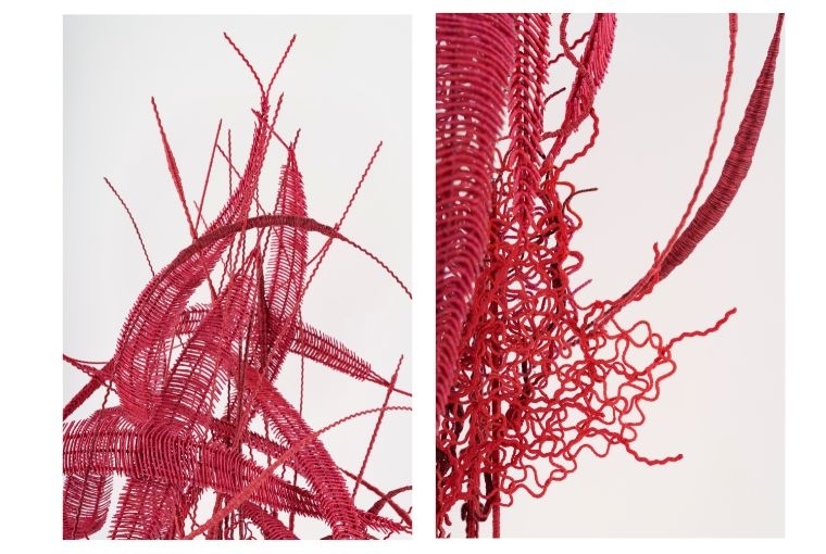 Salted Caviar  Parag Tandel SALT SHRINES: Colour Blind/ ???????? series (6), 2026 Stainless steel wire and polyester and cotton thread 45 x 26 inches Base Diameter: 8 inches