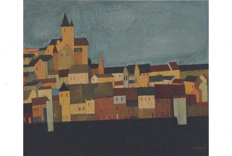 Sayed Haider Raza Traversing Space: Here and Beyond Centennial Exhibition SH Raza Carcassonne, 1951 Oil on paperboard Collection: Kiran Nadar Museum of Art