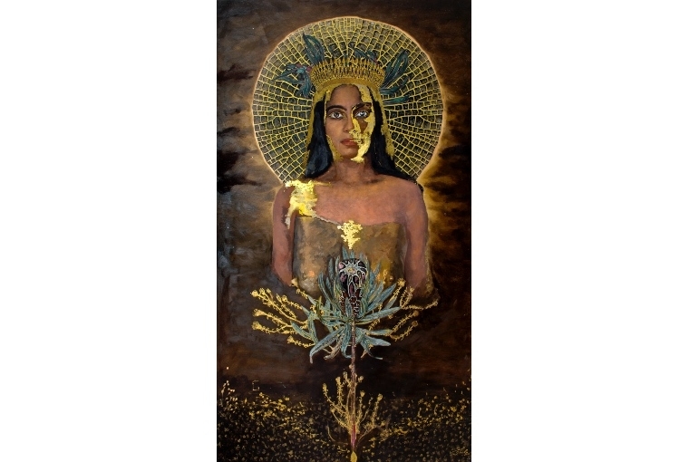 Reincarnate by Shilo Shiv Suleman Shilo Shiv Suleman, Tenacious Seeds, Acrylic & oil on canvas, 61” x 34’’, 2021