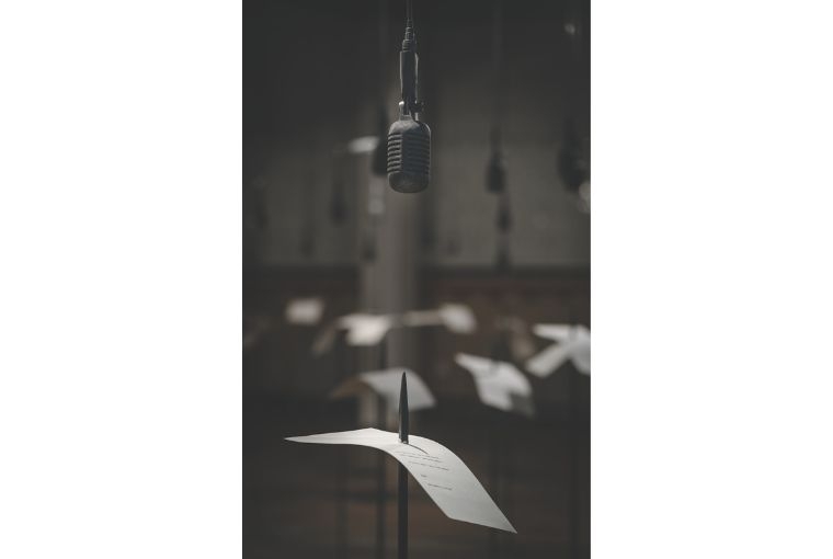 Shilpa Gupta For, in your tongue, I cannot fit, 2017-18. Sound Installation. Commissioned by YARAT Contemporary Art Space and Edinburgh Art Festival. Photography Johnny Barrington.