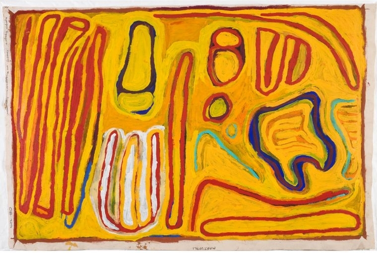 Songlines: Tracking the Seven Sisters Minyipuru 2008 by Nyangapa Nora Nangapa (Nungabar), Martumili Artists © the artist/Copyright Agency 2020 Image: National Museum of Australia