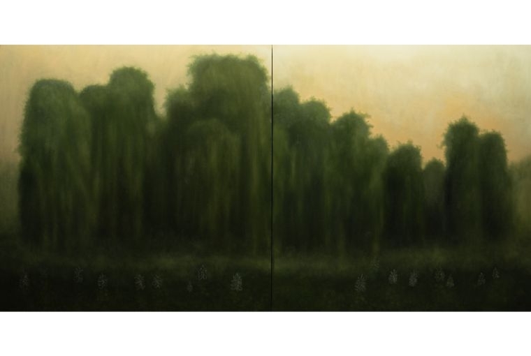 Sour Stars and Breadfruit Monsoons Sahil Naik Devil's Tail (Mile-a-minute), 2026 Oil on canvas 72 x 144 in 182.9 x 365.8 cm Diptych