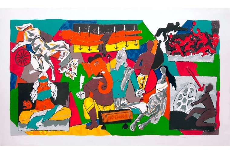 TAP 4x Mahabharat* M. F. Husain  Serigraph in 28 colours on paper 40 x 66 33 x 59.75