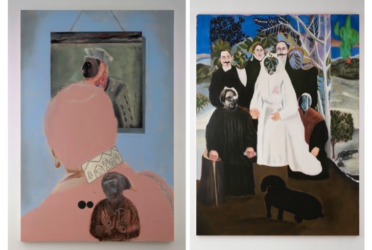 The Gatecrasher  L: Stigmata Oil on canvas 72 x 48 in 2025 R: The Gatecrasher Oil on canvas 96 x 72 in 2025