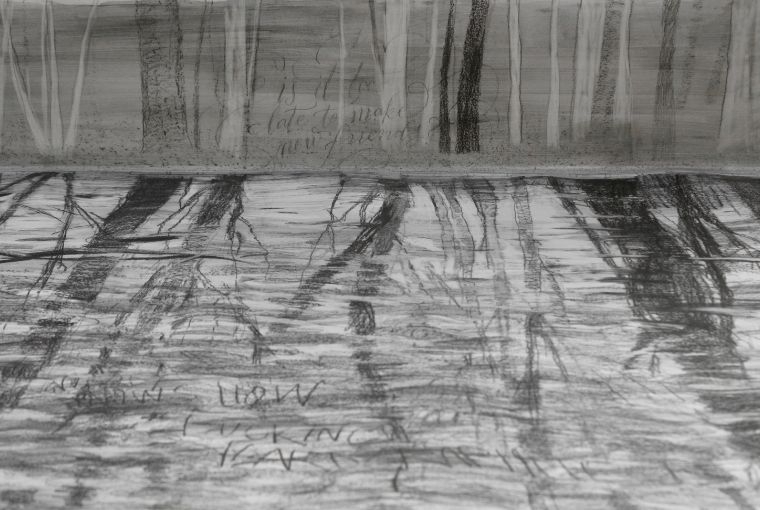 The Gestures in Saara Nahar’s Greyscale ‘Frozen Lake’, Graphite and tapestry on paper, Detail, Master’s Jury at E?cole Nationale Supe?rieure d’Art, Bourges, France, 2026. 