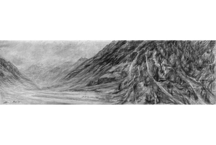 The Gestures in Saara Nahar’s Greyscale ‘Approaching Sandstorm’, Graphite on paper, 2024.