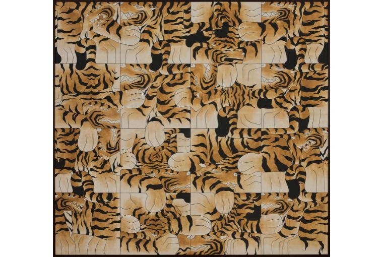 The Predator As The Prey: Zimbiri’s Dear Tiger  Puzzle 6B, 2026. 65 x 70 in, 165.1 x 177.8 cm. Saa-tchen on rhay-shing.