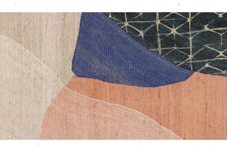 The Still & Sanguine Morii, Sagavassi - Detail shot , 2023 (Rabari hand embroidery over patchwork)