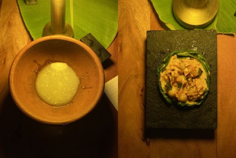 Tideline  L: Coconut Water and Pottuvellari R: Muthiya with Charred Vegetables 