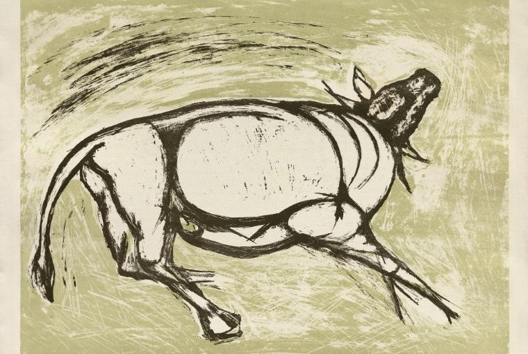 Tyeb Mehta: Bearing Weight (With the Lightness of Being)  Tyeb Mehta Kultura 1957-58 Lithograph on paper Print size: 17.25 x 22.5 in Collection : Himani Mehta Dehlvi And Vaseem Ahmed Dehlvi Copyright: Tyeb Mehta Foundation